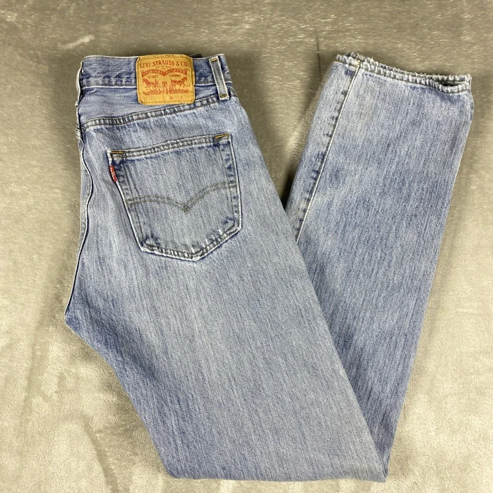 Levis 501 Men's Jeans W 32x L 34 Light Wash Factory Distressed Button Fly